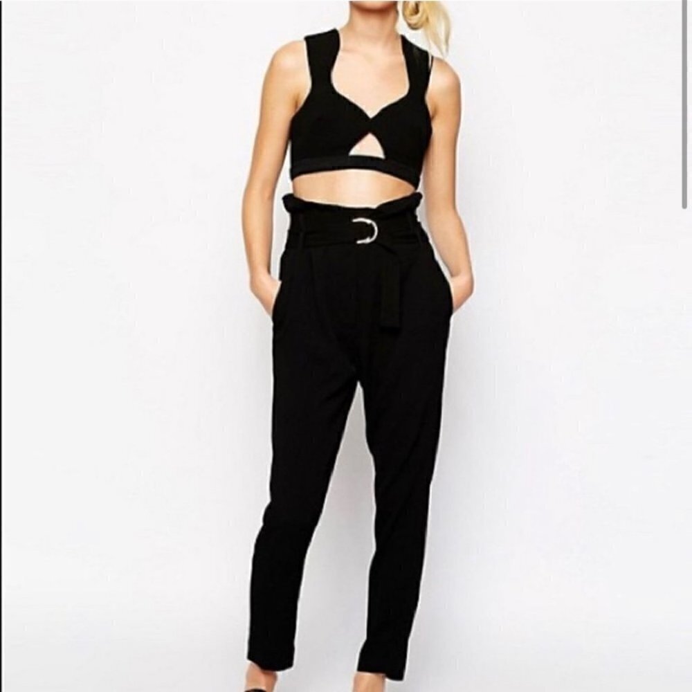 Alice Mccall Ends of a Circle Black Crepe Belted High Waisted Trousers